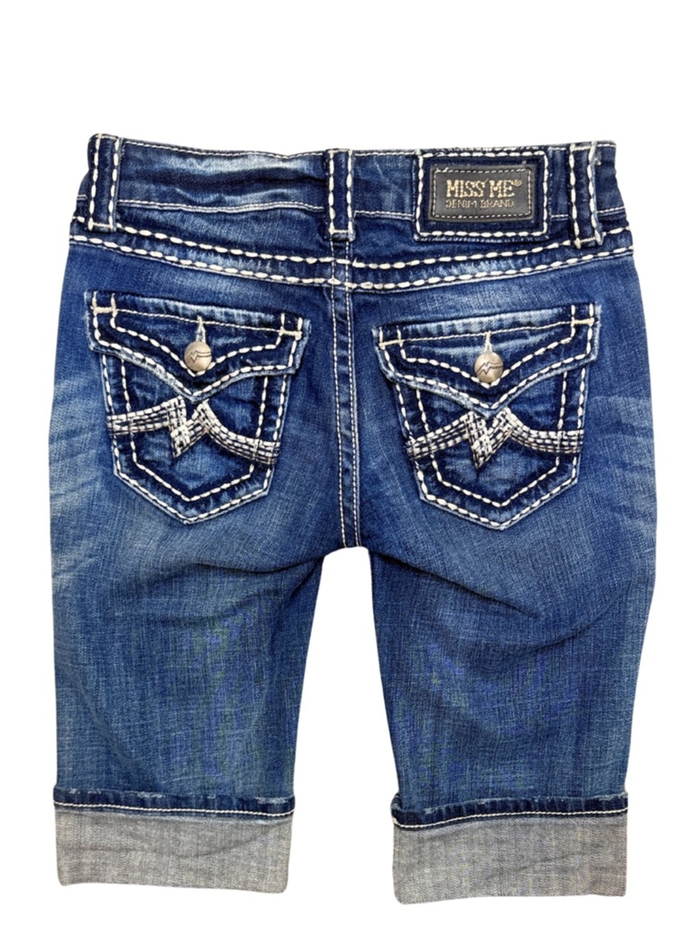 Miss Me Capri Shorts Embroidered Flap Pockets Cuffed Bermuda Size 26